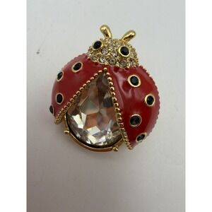 Talbots Gold Tone & Red Enamel Ladybug Pin Brooch With Black Rhinestone Accents